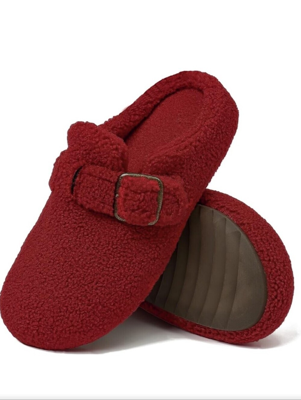 Cozy Red Sherpa Buckle Slip-On Slippers